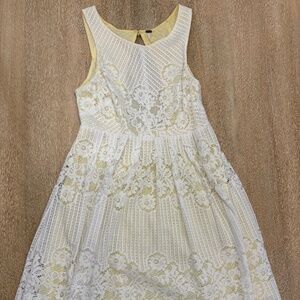 Free People White Lace Fit & Flare Dress Size 0 Yellow Lining Boho